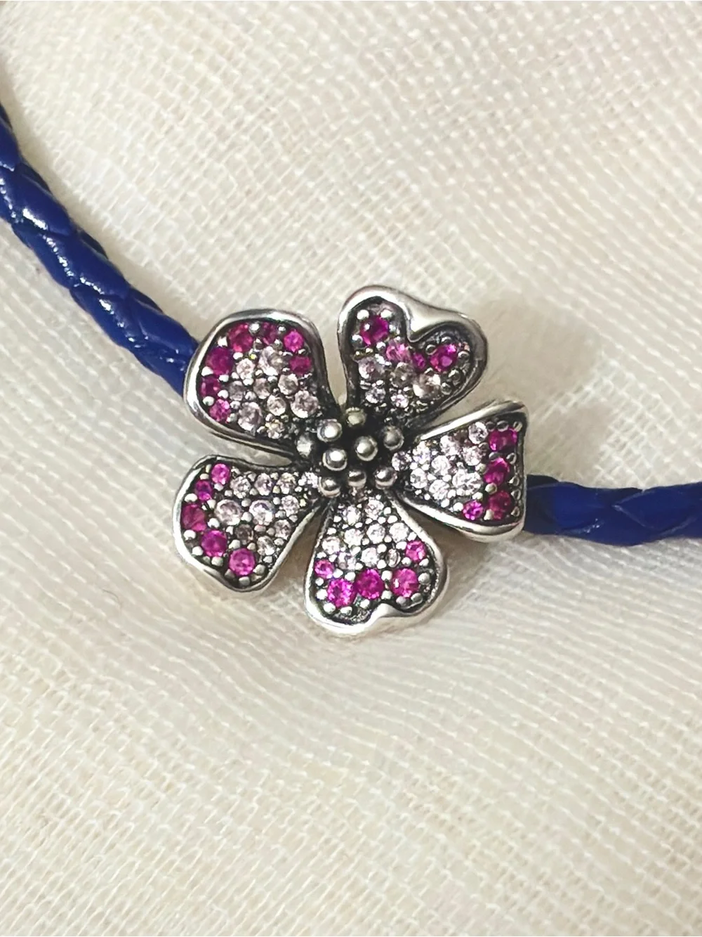 Pink Pavé Peach Blossom Oversized Flower Charm | 925 Sterling Silver, Pink CZs